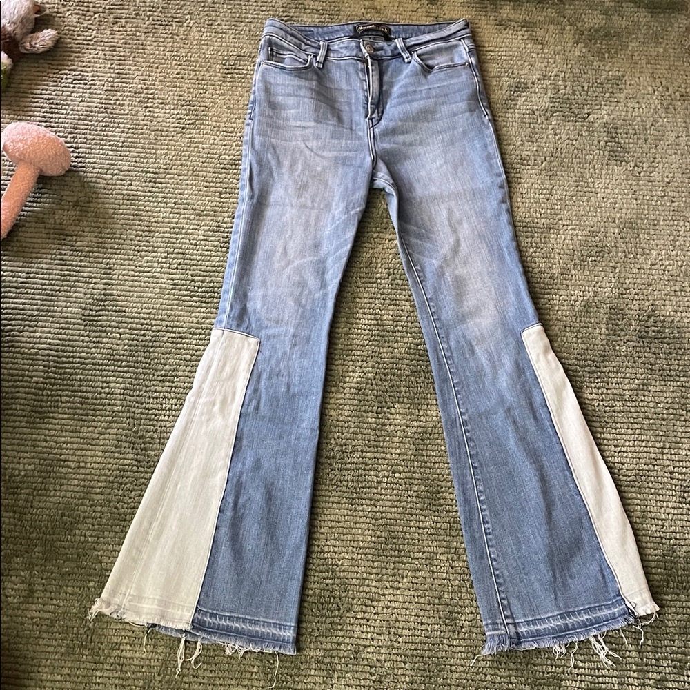 Abercrombie & Fitch Blue and White Flare Jeans